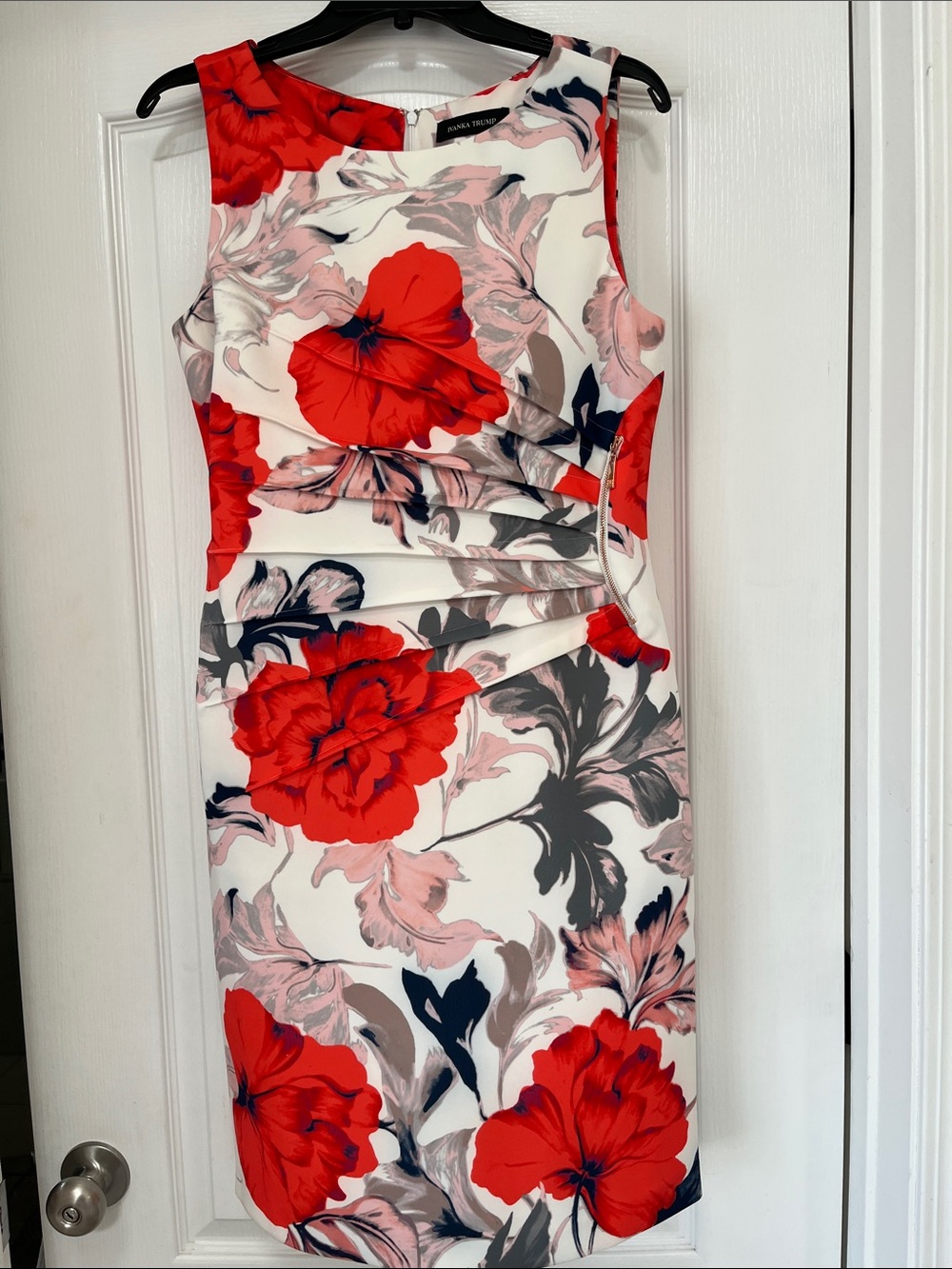 Ivanka Trump White Midi Dress with Red Floral Print